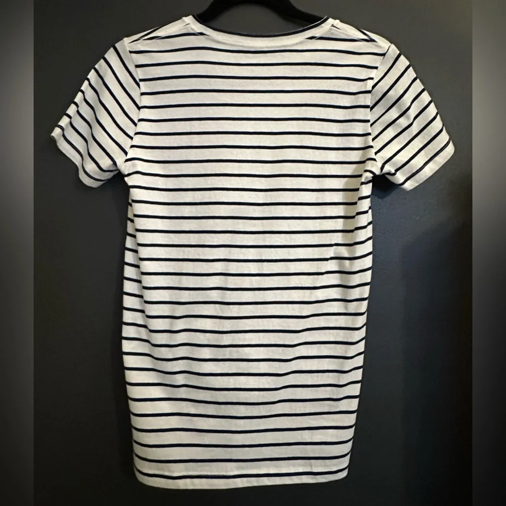 NWT J. Crew Women’s Lips Stripe Graphic Collector Tee Navy White Short Sleeve XS